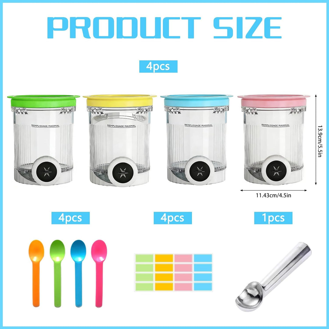 Behälter für Ninja Creami Deluxe Pints,4 Stück Ersatz für Ninja Creami Deluxe Pints und Deckel,Eisbe