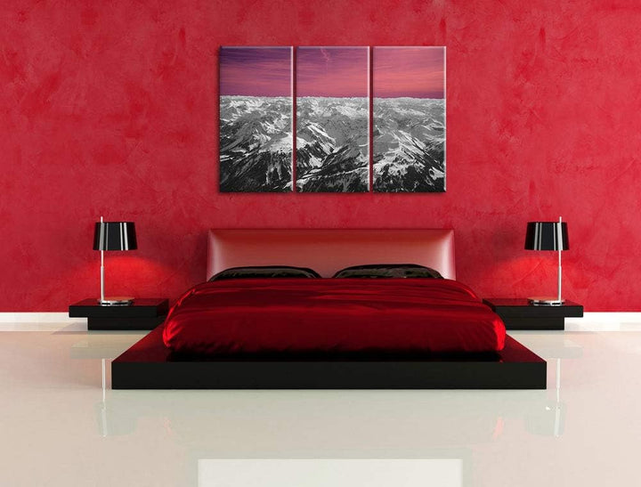 kollossalen Alpen mit Schneespitzen schwarz/weiss 3-Teiler Leinwandbild 120x80 Bild auf Leinwand, XX