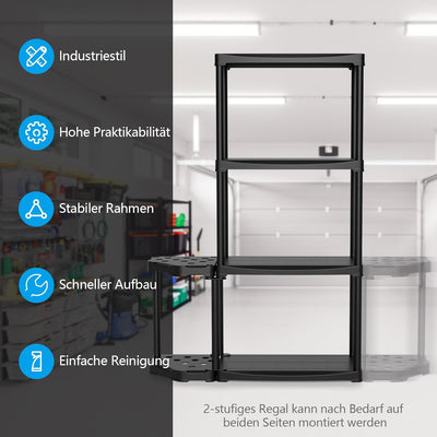 COSTWAY Lagerregal mit 4 Fachböden, Steckregal mit 12 Löchern für Werkzeuge Besen Schaufel, 20 kg be