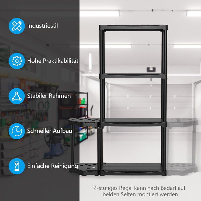 COSTWAY Lagerregal mit 4 Fachböden, Steckregal mit 12 Löchern für Werkzeuge Besen Schaufel, 20 kg be
