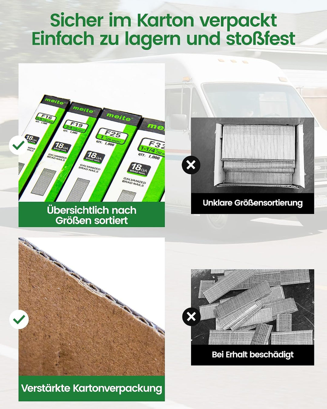 meite Stauchkopfnägel 18GA, 4.000 Stück Sortiment in 4 Grössen (16mm, 19mm, 25mm, 32mm), Verzinkte T