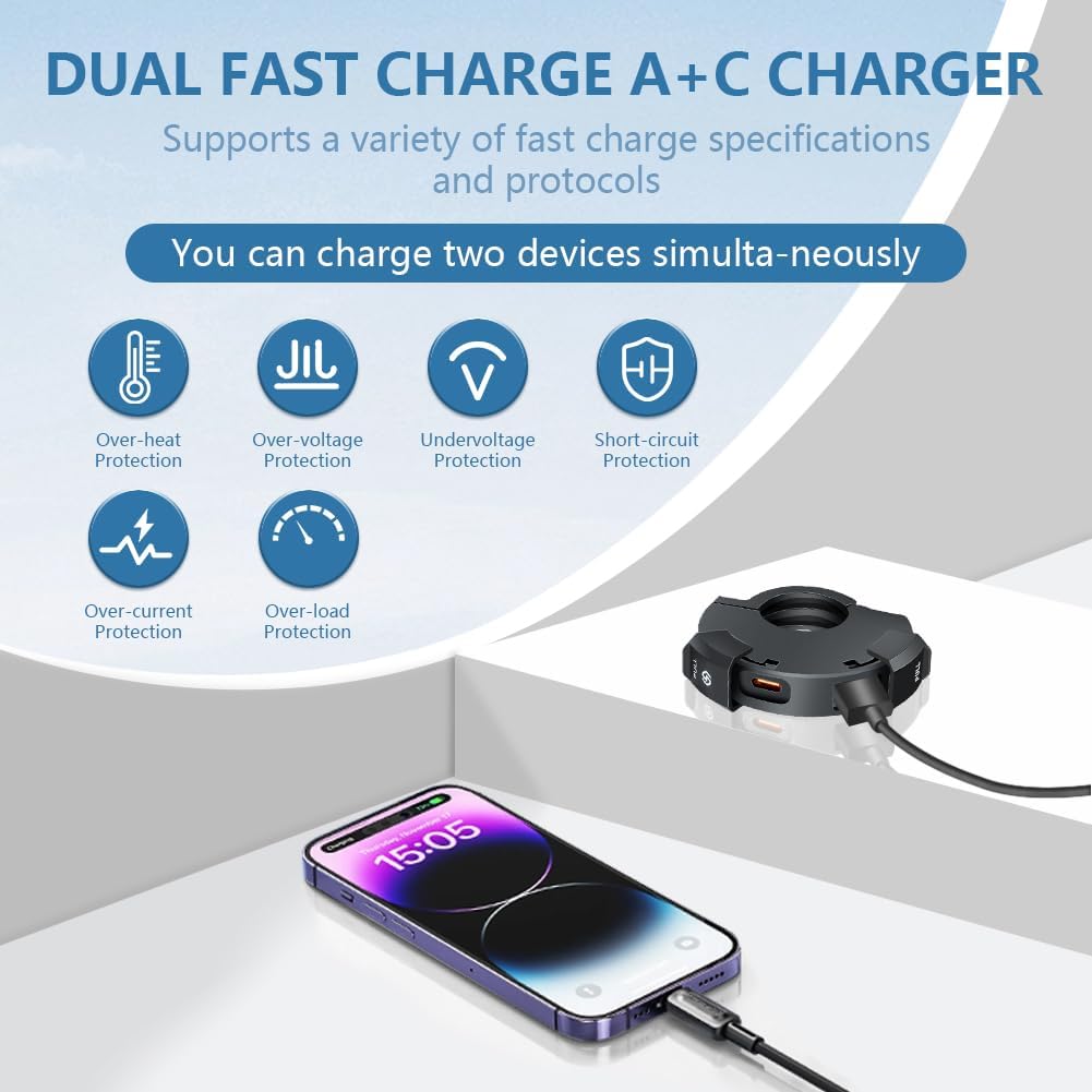 URAQT 48W USB C Steckdose 12V Motorrad Ladegerät, Moto Telefon Ladegerät, QC3.0 USB-A und Typ-C Wass