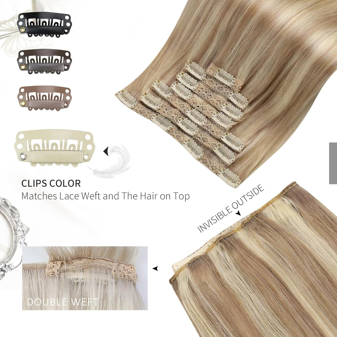 Moresoo Clip in Extensions Echthaar Blond Extensions Clip Echthaar Remy Goldblond mit Mittelblond Ha