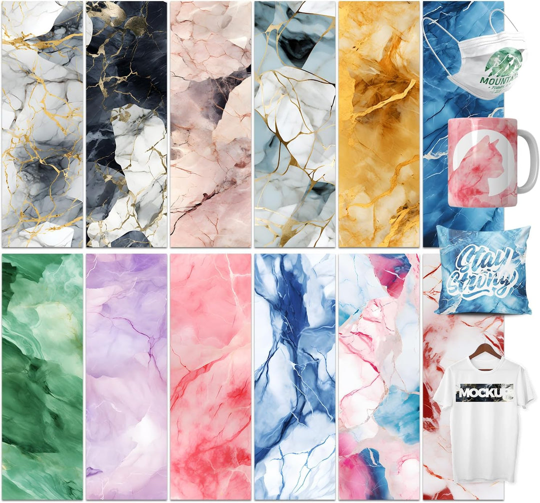 LUCKIGUCK Infusible Transfer Ink Sheets 12 Stück/Set, Marble Vorgedrucktes gefärbtes Sublimationspap
