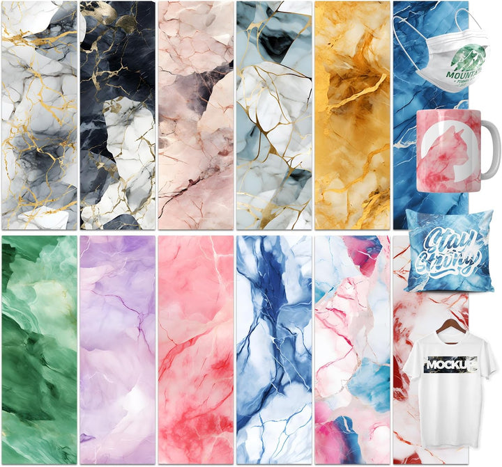 LUCKIGUCK Infusible Transfer Ink Sheets 12 Stück/Set, Marble Vorgedrucktes gefärbtes Sublimationspap