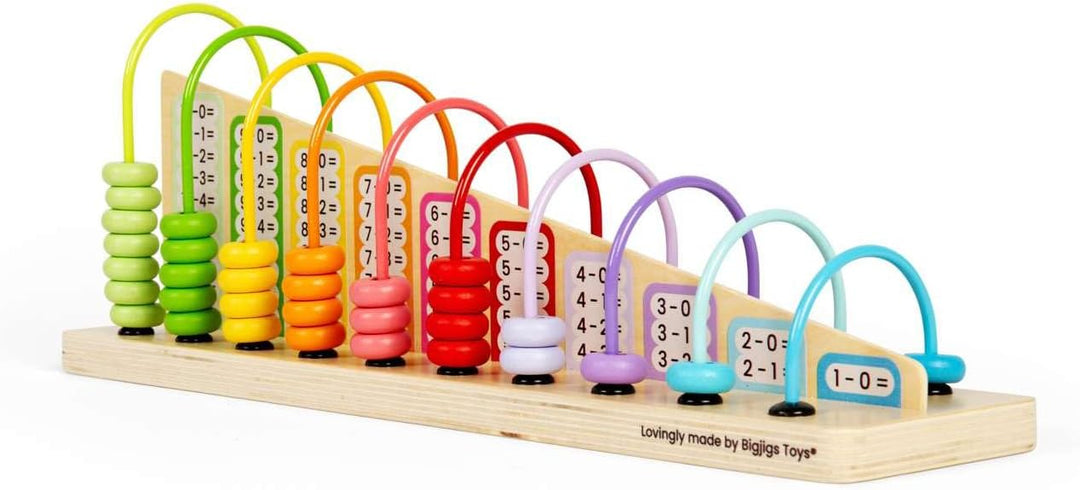 Bigjigs Toys Rainbow Counting Abacus (56 Piece) - Learn Addition & Subtraction, Wooden Numbers & Mat