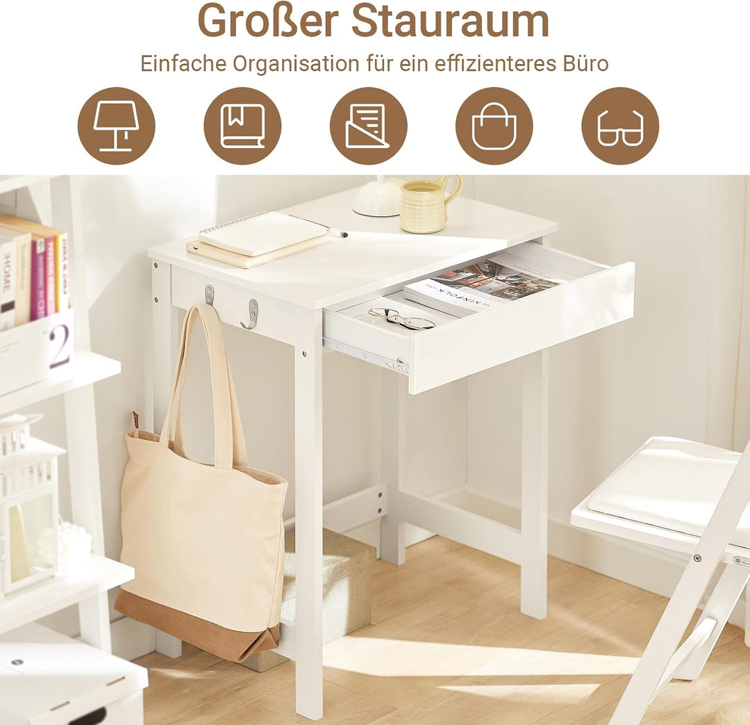 SoBuy FWT43-W Schreibtisch mit Einer Schublade und 2 Haken Tisch Computertisch Arbeitstisch Weiss, W