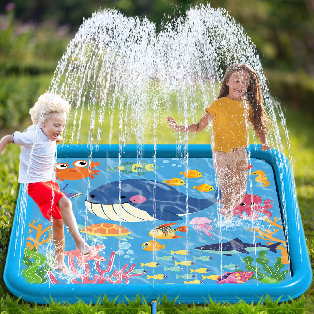 Edmirfun 170CM Splash Pad, Wasserspielmatte, Grosser Platz PVC-Spritz Sprinkler Anti-Rutsch, Kinder