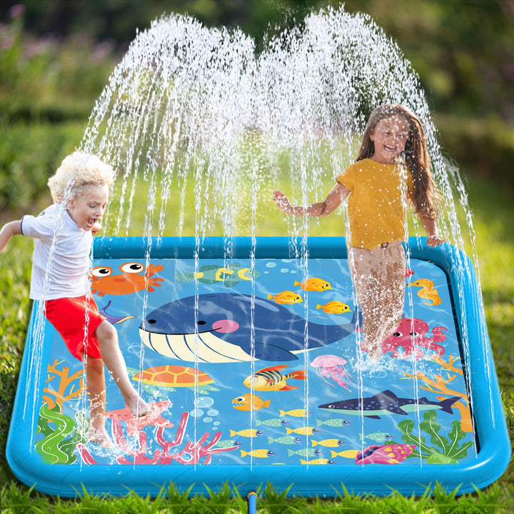 Edmirfun 170CM Splash Pad, Wasserspielmatte, Grosser Platz PVC-Spritz Sprinkler Anti-Rutsch, Kinder