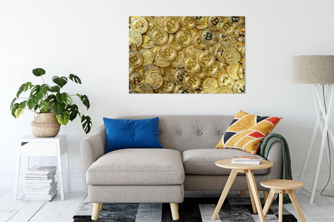 Pixxprint Bitcoins BTC Coin als Leinwandbild | Grösse: 120x80 cm | Wandbild | Kunstdruck | fertig be