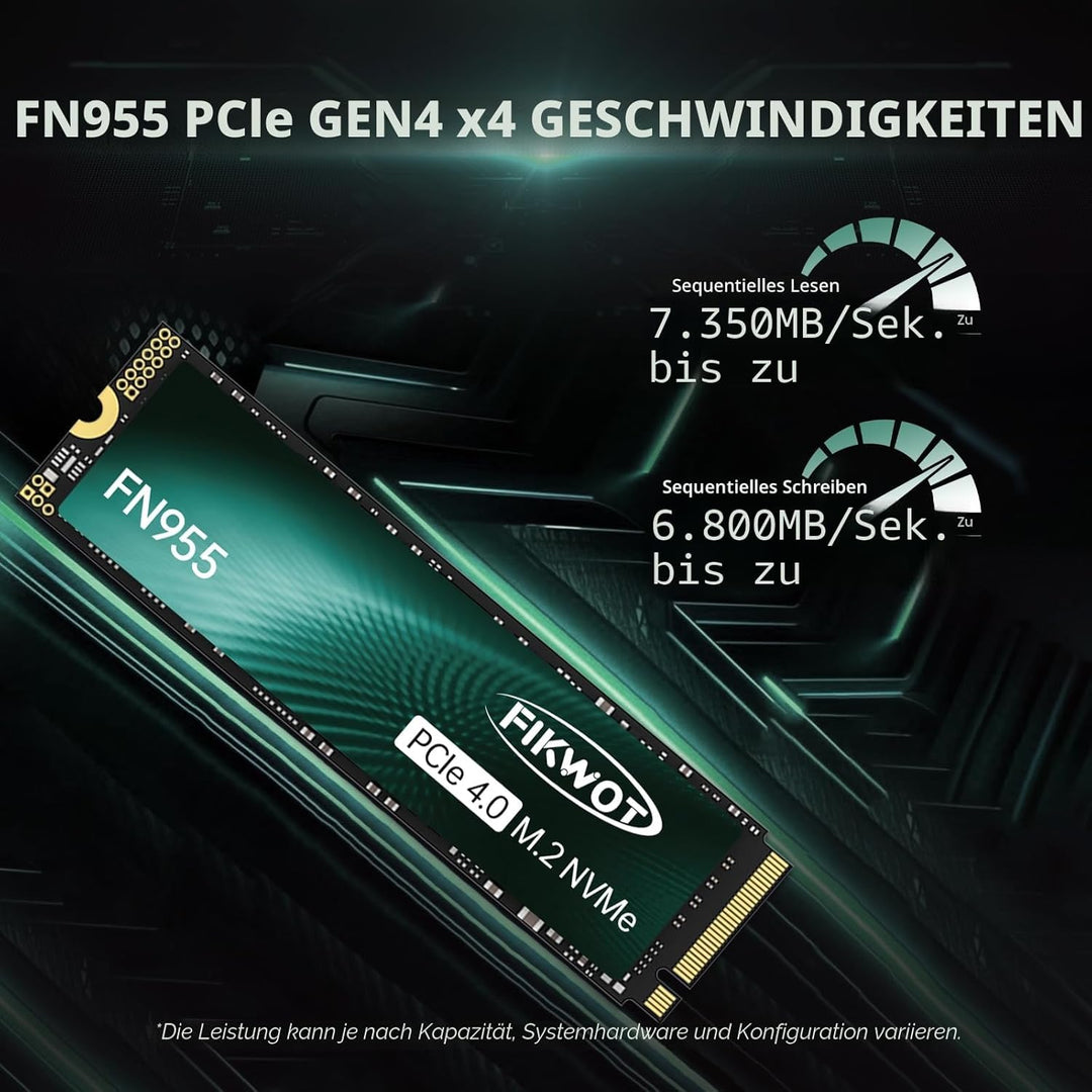 Fikwot FN955 1TB M.2 PCIe Gen4 Internes Solid State Drive mit Graphene Kühlaufkleber - Bis zu 7350 M
