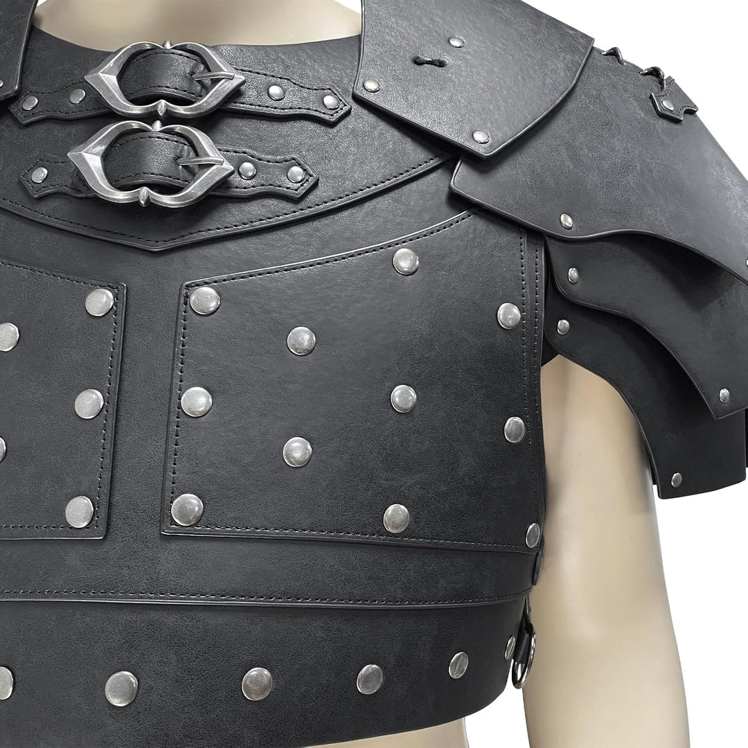 HiiFeuer Mittelalterliche Kunstleder-Brustpanzerung, Vintage Pauldron Schulter Rüstung Einstellbare