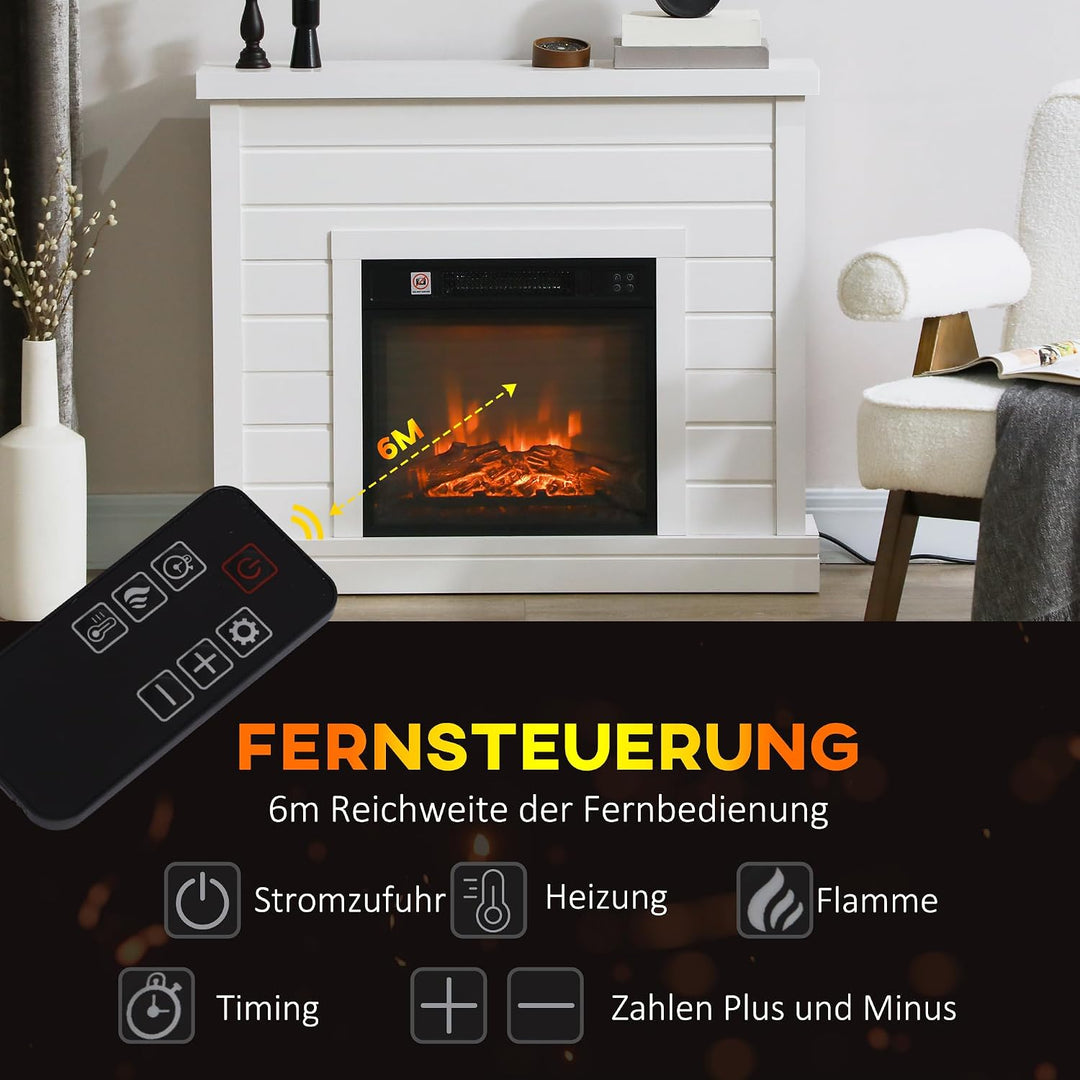 HOMCOM Elektrokamin mit Heizung, elektrischer Kamin mit Flammeneffekt, 1800 W Dekokamin mit Timer, E