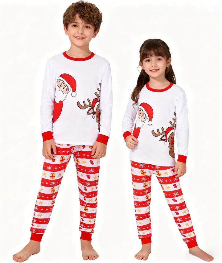 Weihnachts Schlafanzug Kinder Unisex Jungen Mädchen Weihnachten Nachtwäsche Langarm Baumwolle Christ