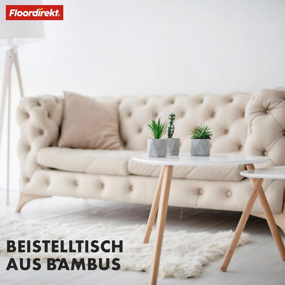 Floordirekt 2er Set Couchtisch in Weiss, Beistelltisch aus Holz, Wohnzimmertisch rund, Kleiner Sofa