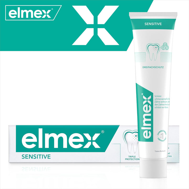 elmex Zahnpasta Sensitive 4x75ml – sanfte Zahnreinigung und Schutz für schmerzempfindliche Zähne – k