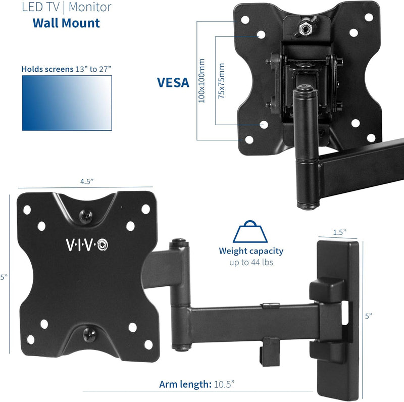 VIVO MOUNT-VW01M Full Motion Wandhalterung für LCD-LED-Fernseher und Computerbildschirme, neig- und