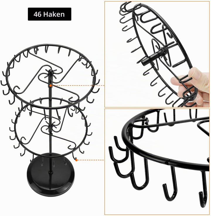 QWORK® 2-Stufiger Drehbar Schmuckständer, 46-Haken Schmuckbaum für Ketten &amp; Armbänder, Ringe &amp; Ohrri