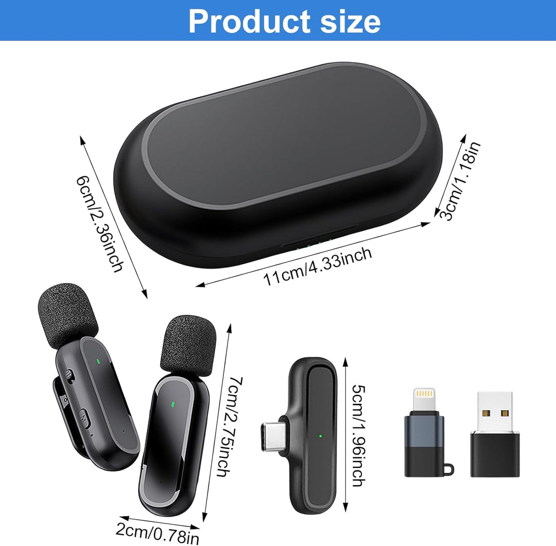 2 Pack Kabelloses Mikrofon für Android, Lavalier Mikrofon, mit Adapter, Plug and Play, 20M Grosse Re
