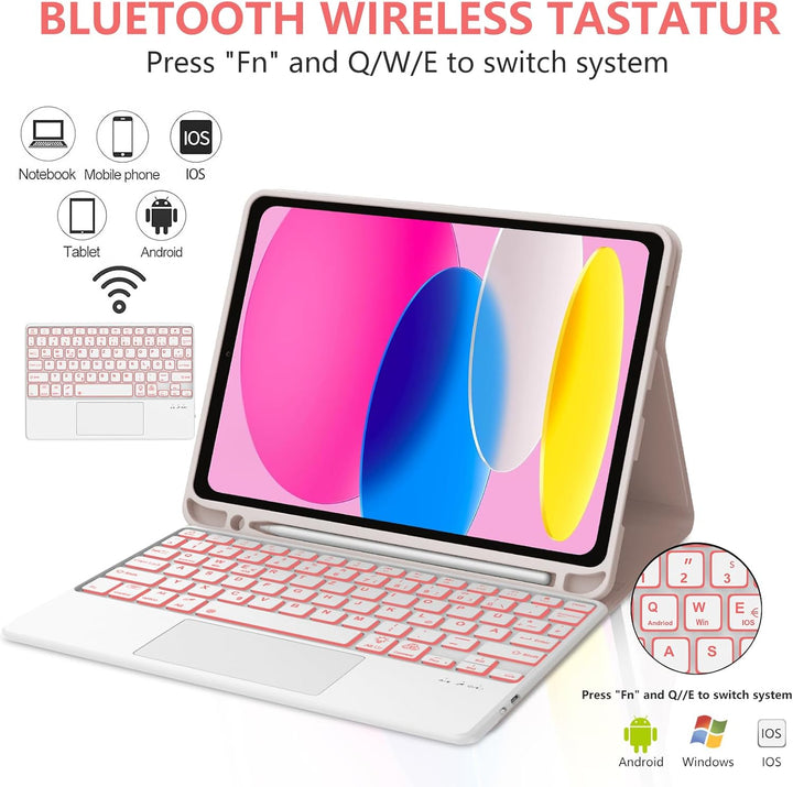 Touchpad Tastatur für iPad 10 2022 10.9 Zoll/11 Generation A16 2025 11 Zoll, Hülle Beleuchtete Bluet