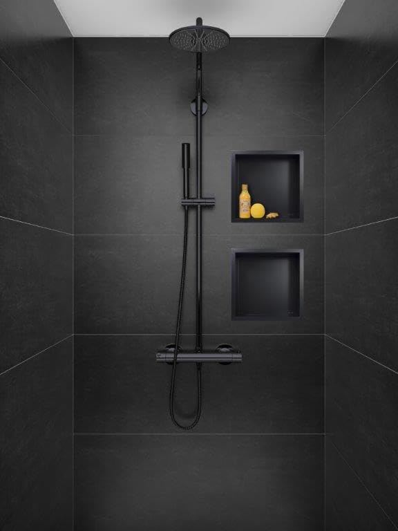 Balneo WALL-BOX ONE Black Edelstahl wandnische dusche Duschnische, wasserdicht, flexibler Nischenein