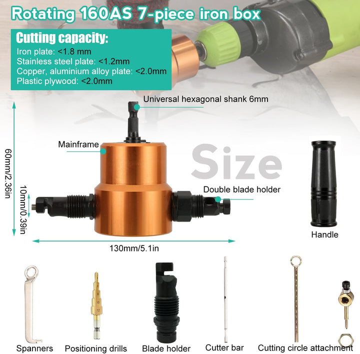 7 Stück Blechschneider für Akkuschrauber, 360 Degree Adjustable Blechschneider, Doppelkopf Blechknab