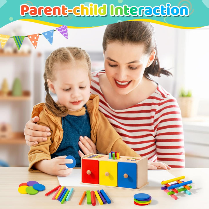 Montessori Spielzeug ab 1 Jahr, 3-in-1 Kinderspielzeug Holzspielzeug Farbe Form Sortierspiel ab 1 2