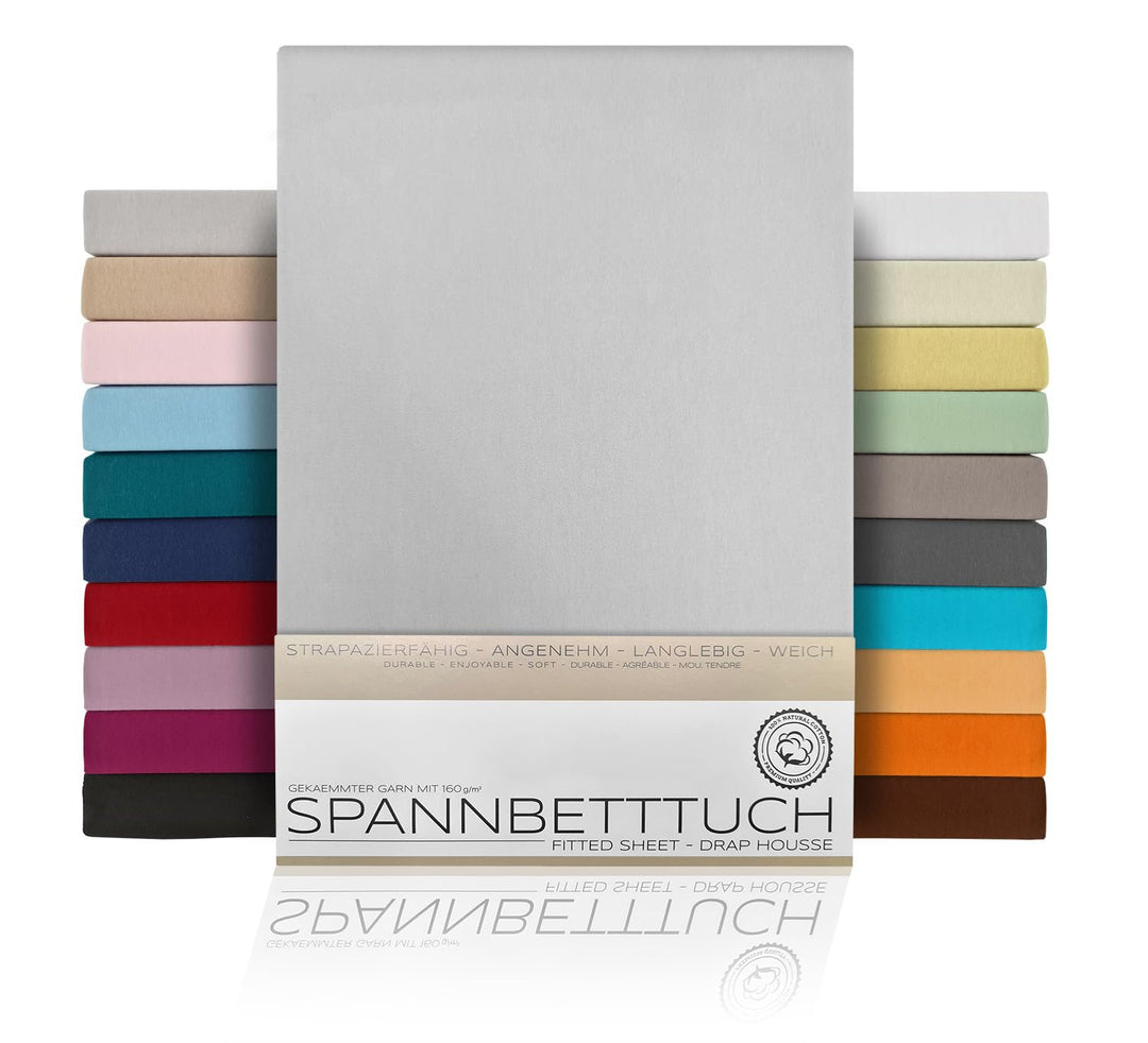 BEAUTEX Spannbetttuch Bettlaken aus Baumwolle, Premium Jersey Stoff 160g/m², Grösse und Farbe wählba