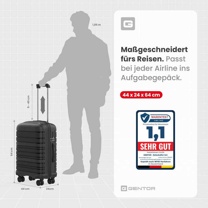 GENTOR Koffer Reisekoffer mit Rollen Carbonoptik Hartschalenkoffer Trolley Handgepäck mit TSA-Schlos
