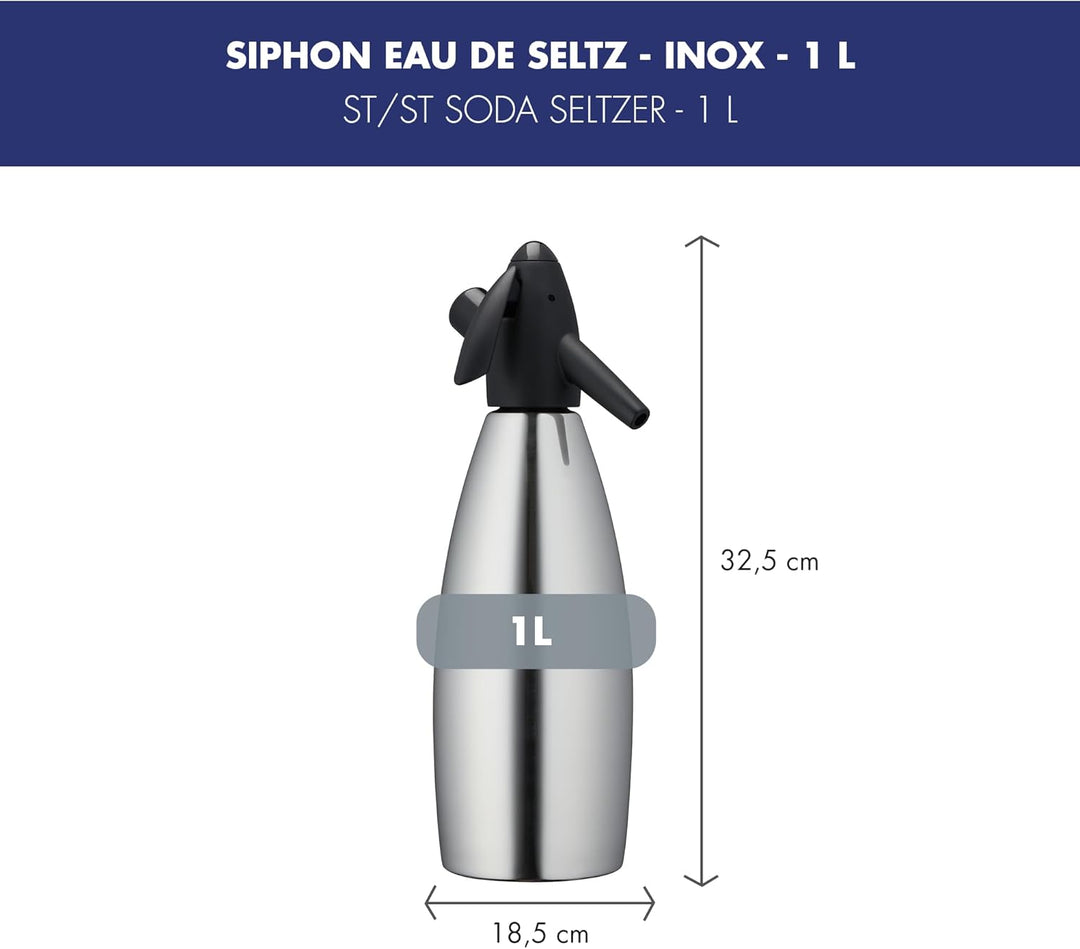 LOUIS TELLIER | Siphon für Sprudelwasser | Edelstahlbehälter | 1L | Sprudelwasser | Sprudelndes Wass