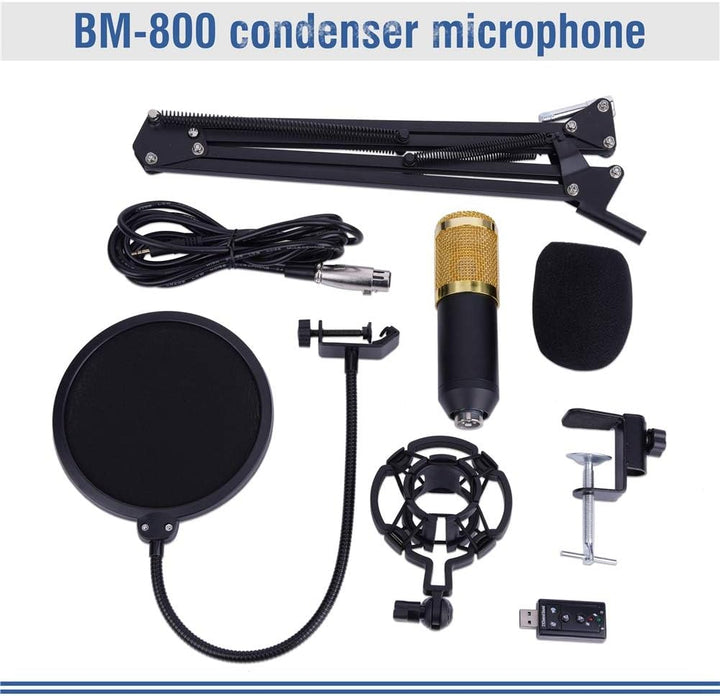 BM800 Kondensatormikrofon mit Shock Mount, professionelles Kondensatormikrofon mit verstellbarem Arm