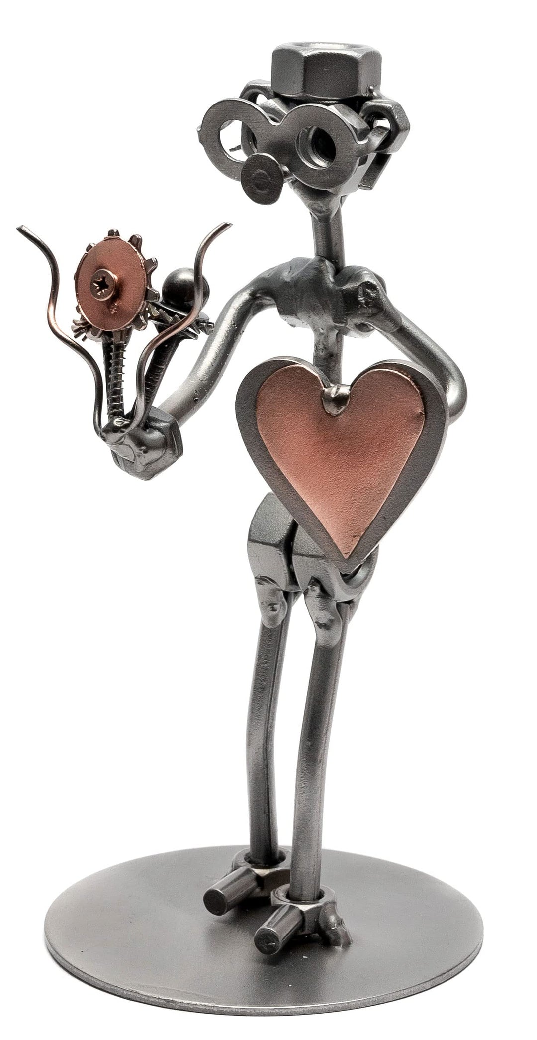 STEEMO Schraubenmännchen Blumenstrauss Herz Geschenk Metall-Kunst Deko 9x9x17 cm