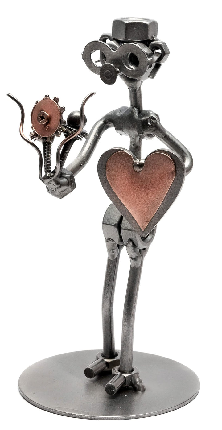 STEEMO Schraubenmännchen Blumenstrauss Herz Geschenk Metall-Kunst Deko 9x9x17 cm