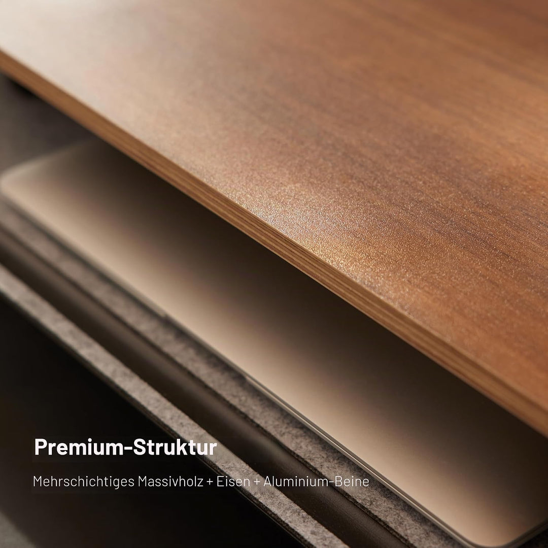 Fenge Monitorständer 108 cm, Massivholz, Doppel-Monitorerhöhung, mit Tablet/Handy/Stifthalter und Or