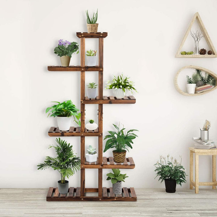 GOPLUS 6 Ebenen Blumenregal, Pflanzenregal Holz Blumentreppe Pflanzenständer Blumenständer draussen