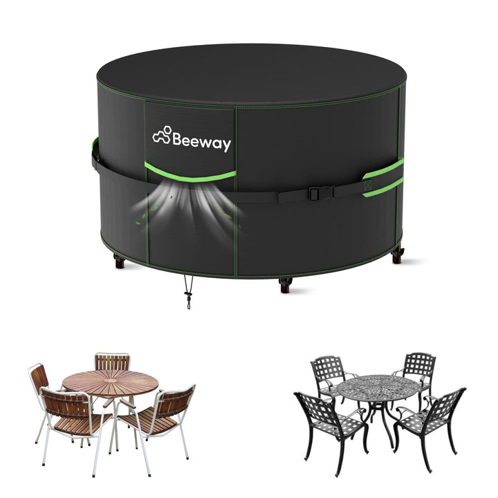 BEEWAY Gartenmöbel Abdeckung Wasserdicht V2.0 Φ128x73cm Rund, Schutzhülle Abdeckplane für Gartentisc