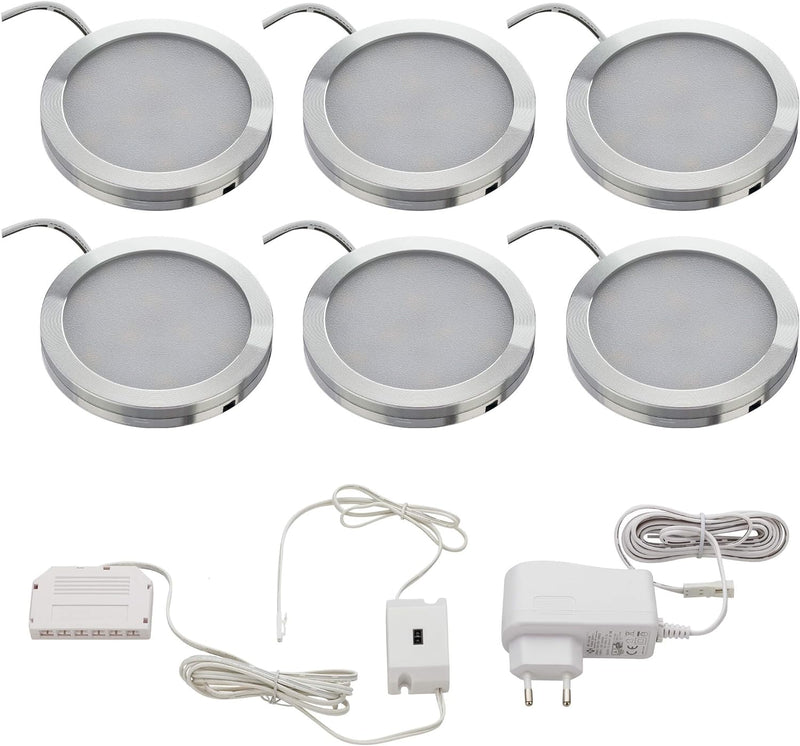 SEBSON LED Schrankleuchte 6er Set, berührungslos dimmbar, IR Sensor, warmweiss 3000K, 6x 2W, 6x 130l