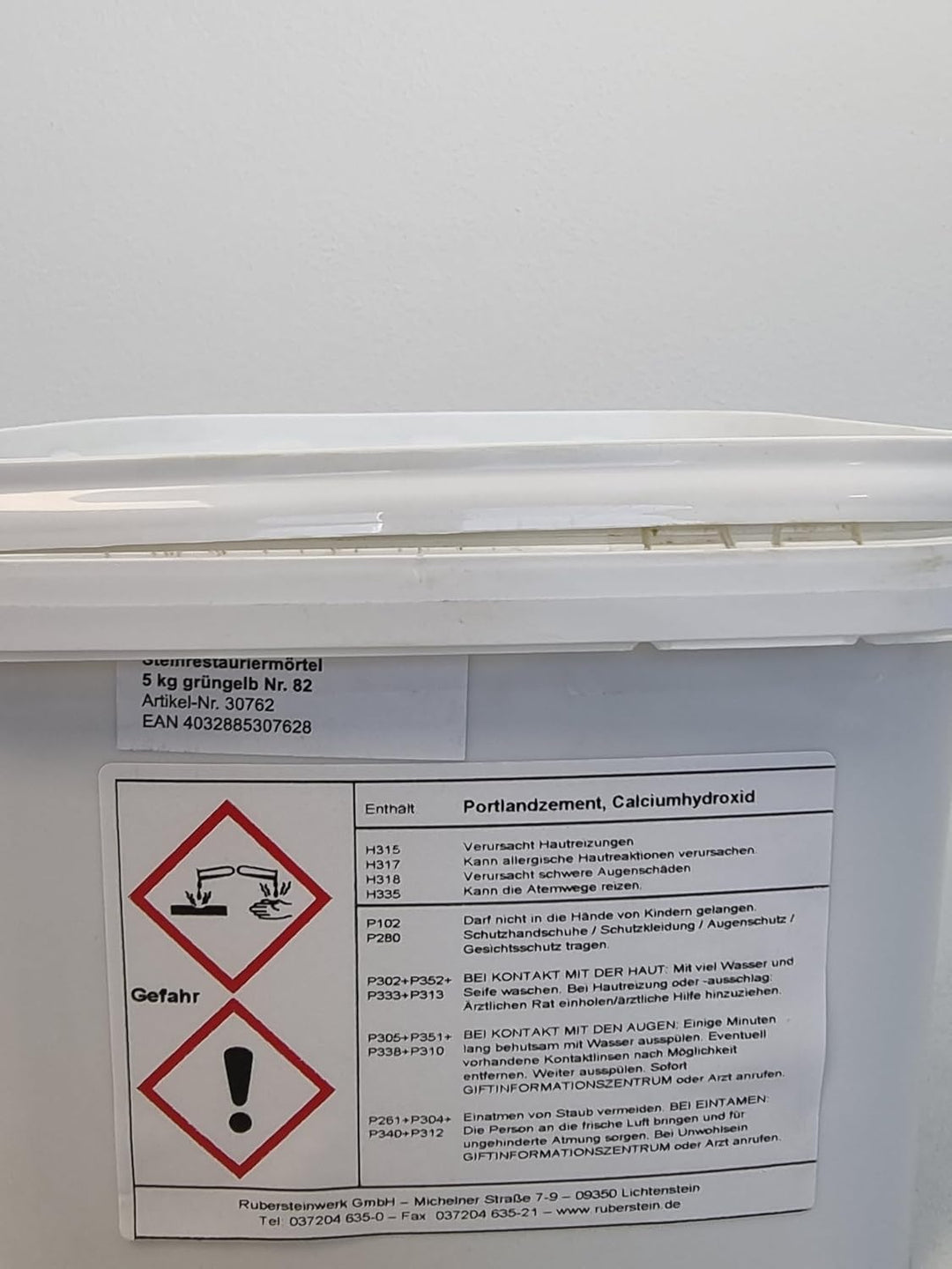 Ruberstein Steinrestauriermörtel/Reparaturmörtel/Mörtel für Sandstein 5 kg im Eimer (grüngelb)