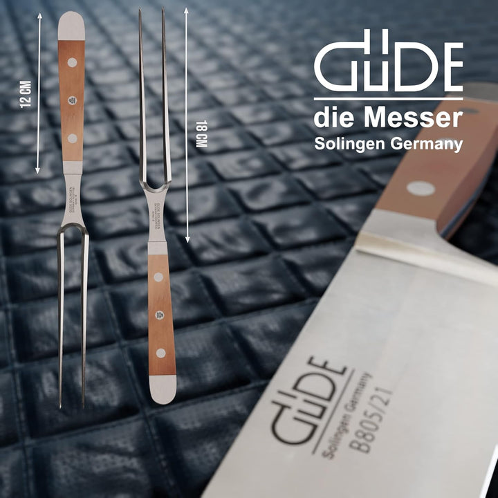 GÜDE Solingen - Fleischgabel geschmiedet, 18 cm, Birnenholz, ALPHA BIRNE, Doppelkropf, Handmade Germ
