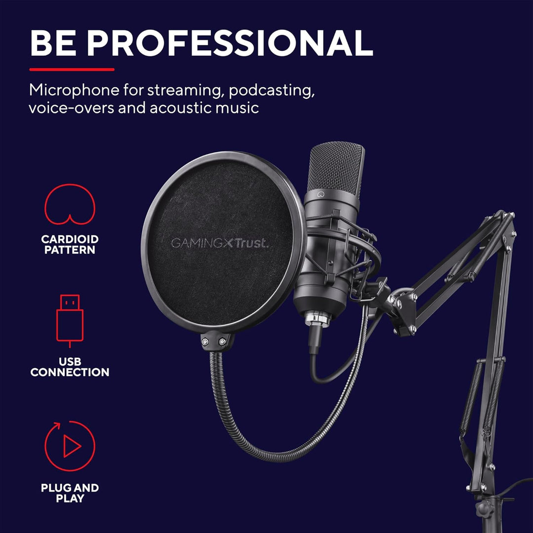 Trust Gaming 22400 GXT 252 Emita Plus Studio USB Mikrofon mit Arm und Popfilter, mit Nierencharakter