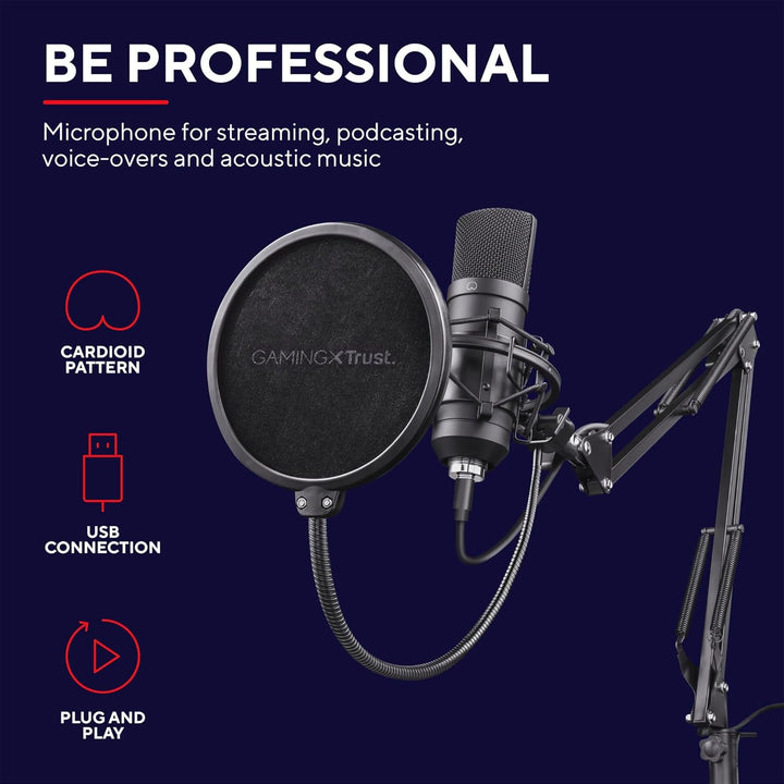 Trust Gaming 22400 GXT 252 Emita Plus Studio USB Mikrofon mit Arm und Popfilter, mit Nierencharakter