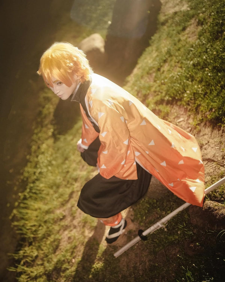 Agatsuma Zenitsu Cosplay Kimono Vollständiger Satz Anime Zenitsu Cosplay Kostüm Erwachsene Orange Ze