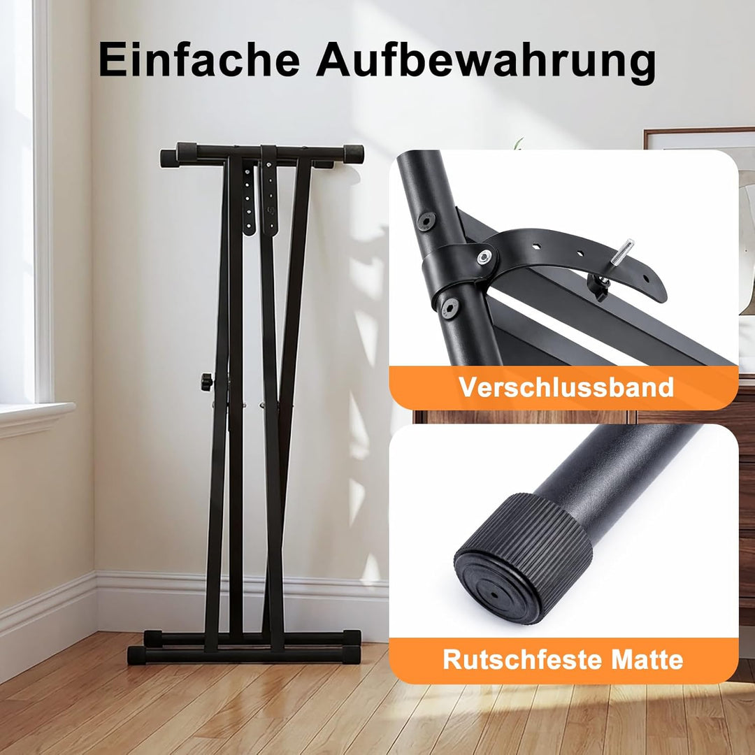 Trintion Keyboardständer Doppelstrebig Keyboard Ständer verstellbar 61 cm bis 98 cm Klappbar Zerlegb
