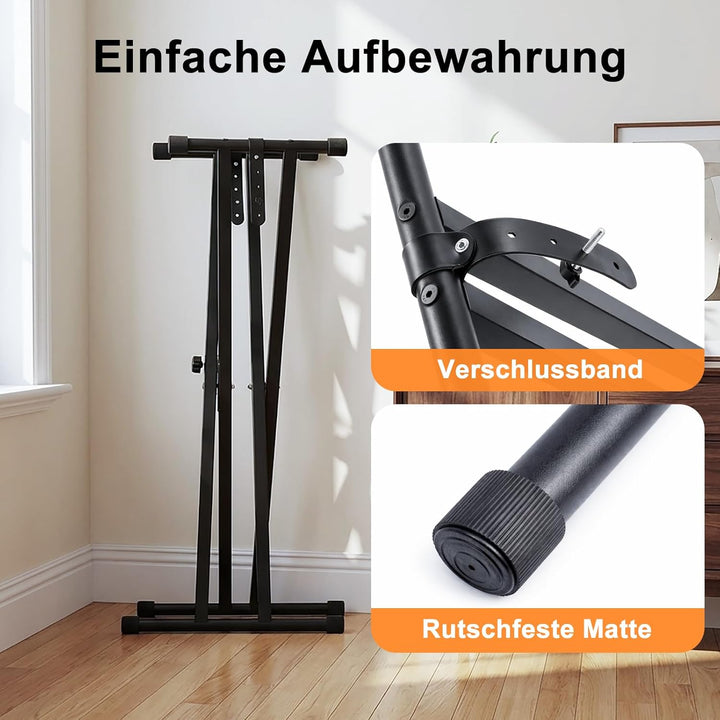 Trintion Keyboardständer Doppelstrebig Keyboard Ständer verstellbar 61 cm bis 98 cm Klappbar Zerlegb