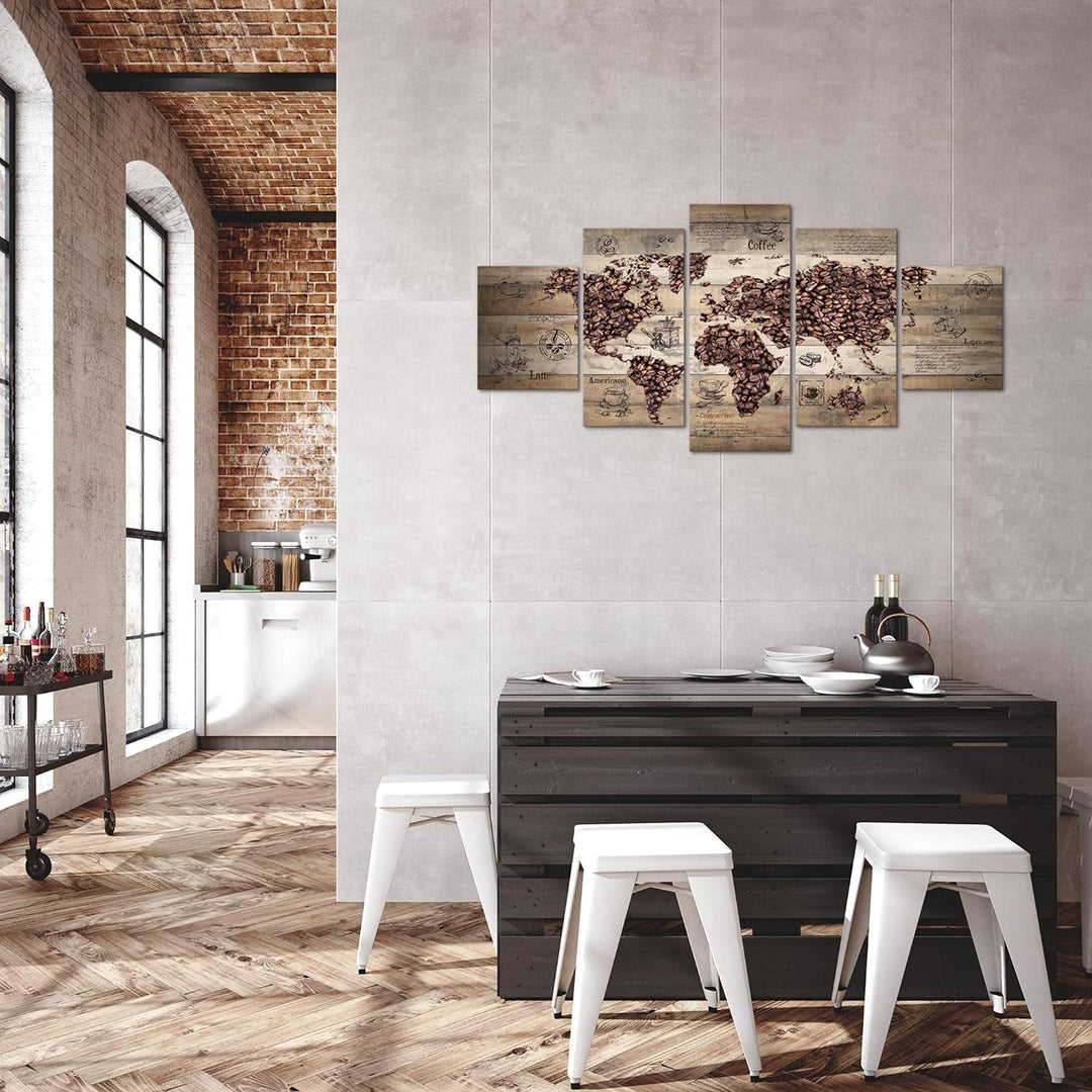 Runa Art Wandbilder Küche Kaffee 5 Teilig Bild auf Vlies Leinwand Deko Esszimmer Küchenbilder Weltka