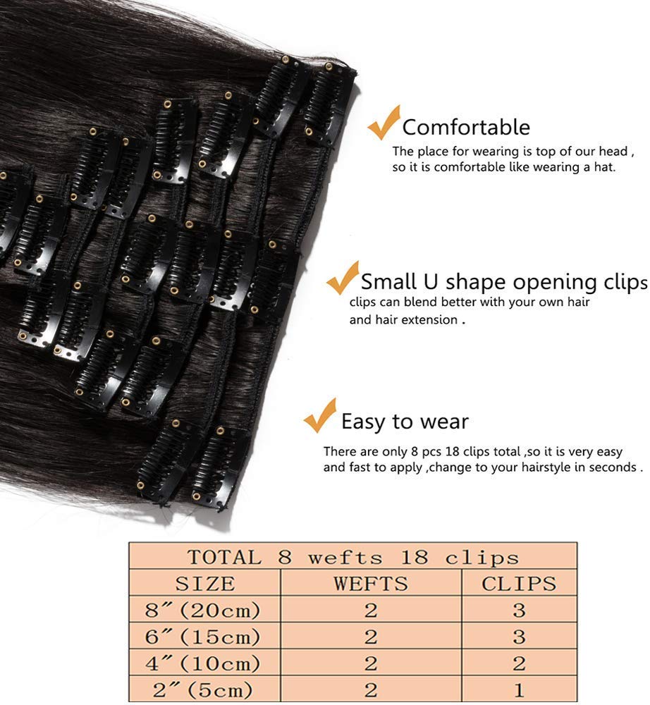 SEGO Extensions Clip in Echthaar 8 Pcs Remy Haarverlängerung Natürliche Haarteil glatt 100% Menschli