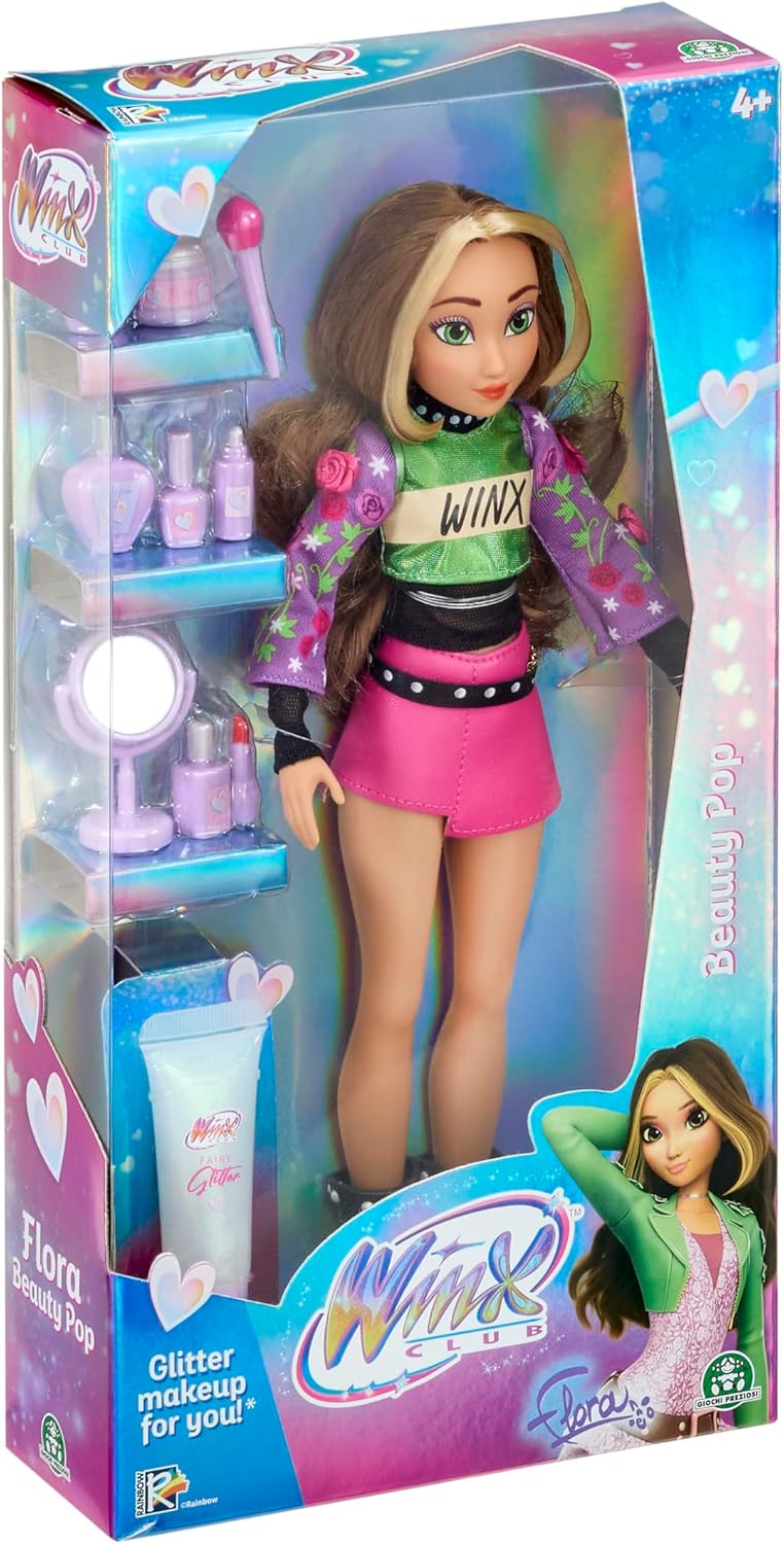 Winx Club Beauty Pop Doll – Flora with Fashion Concert Outfit & Glitter Gel – Fully Articulated Fair