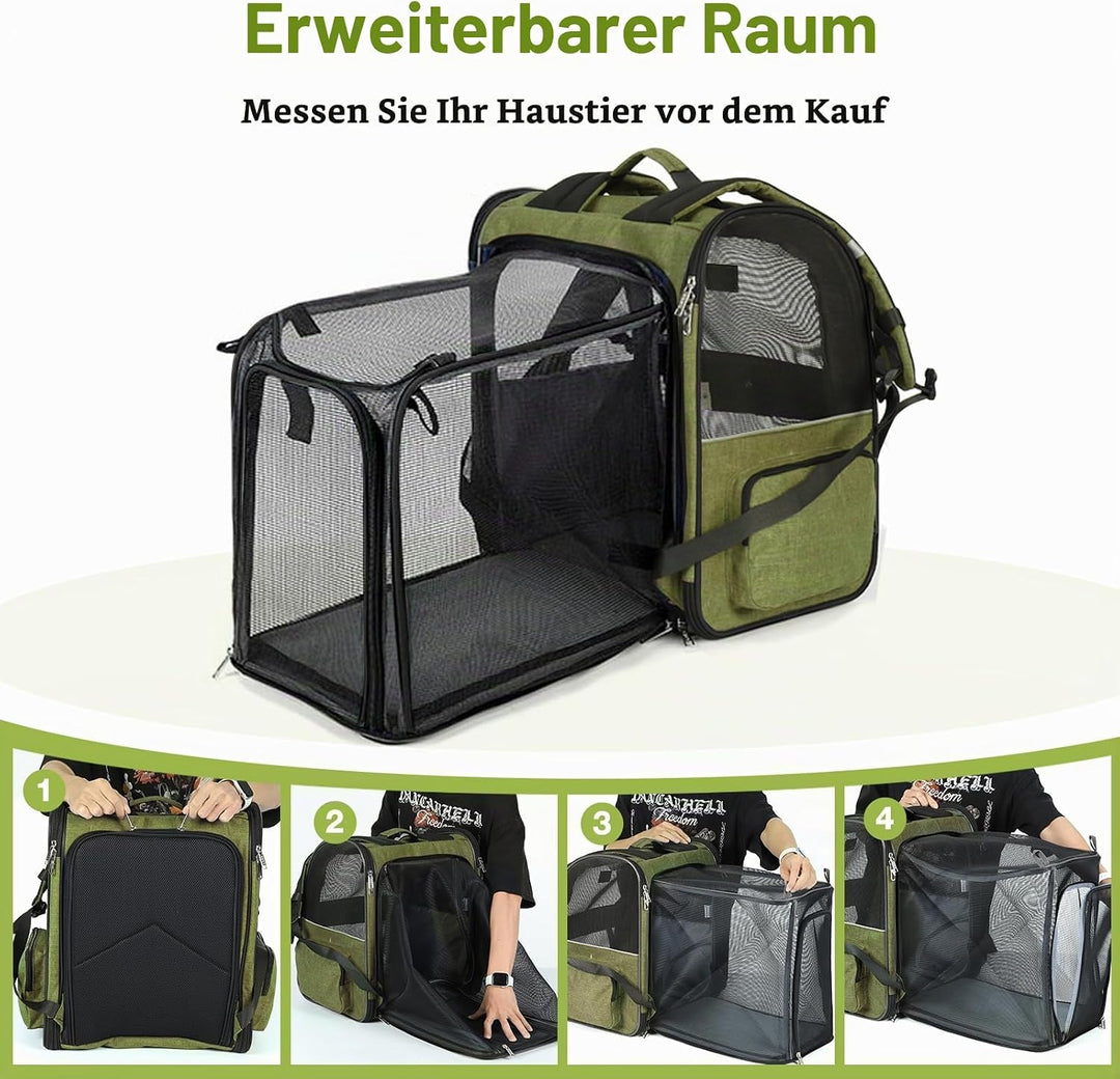 Erweiterbar Katzenrucksack Hunderucksack für Katzen Hunde bis 8kg, Gross Katzen Rucksack Faltbare Ha