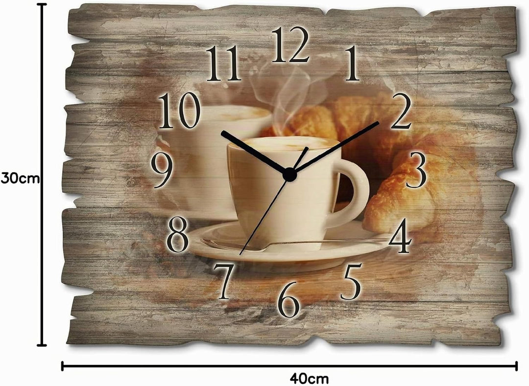 ARTLAND Wanddeko Wanduhr ohne Tickgeräusche aus Holz Quarzuhr 40x30 cm Rechteckig Lautlos Kaffee Cap