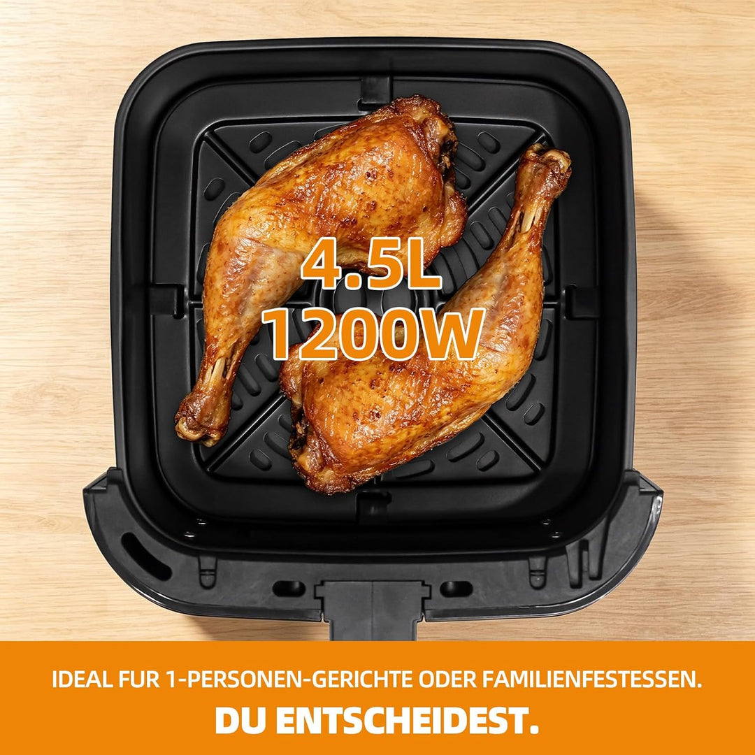 Heissluftfritteuse 5 L Rapid Air Fryer, 8 Programmen, Digitales LED-Display, Sichtfenster, Timer, Fr